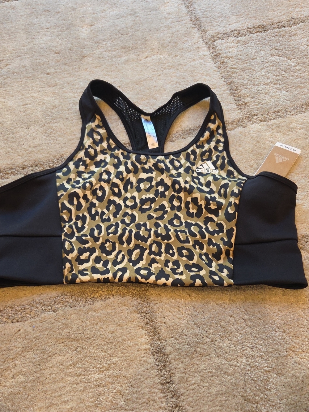 adidas Leopard Print Racerback Sports Bra - Black/Olive